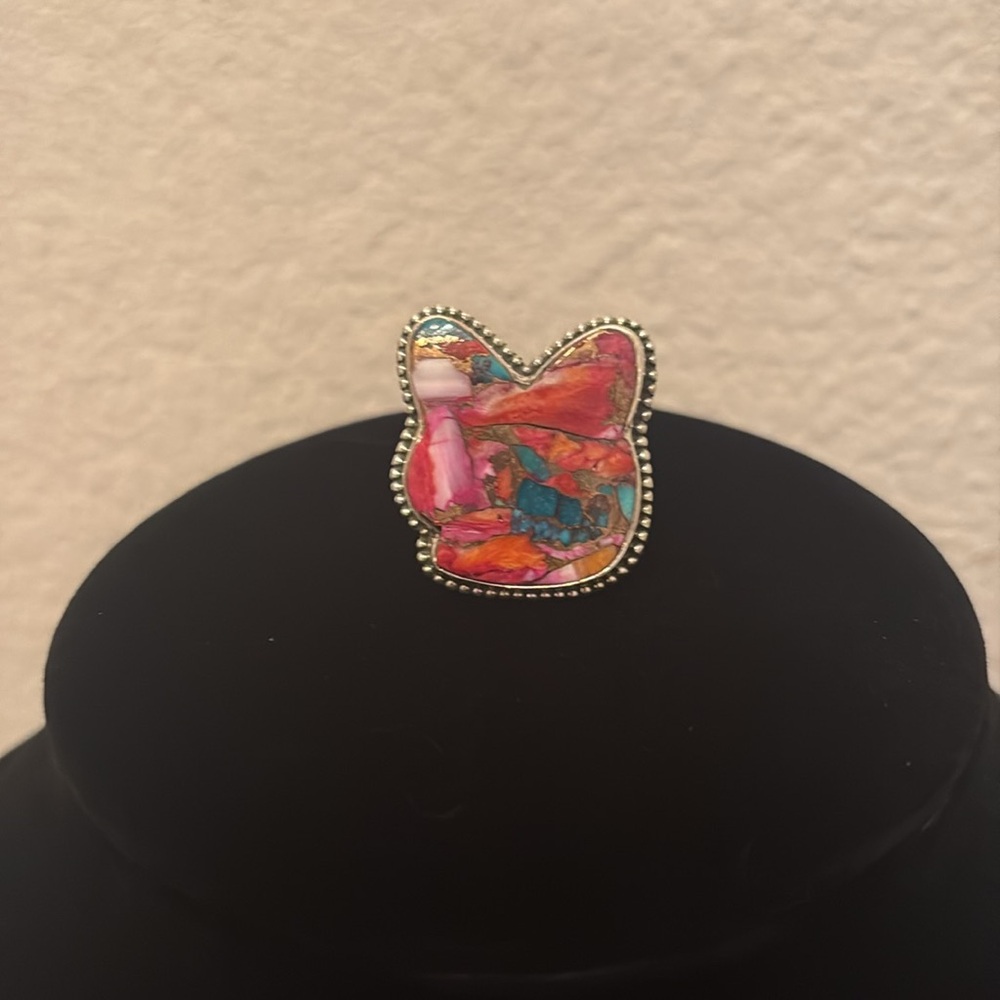 Pink Oyster Turquoise Bunny Ring